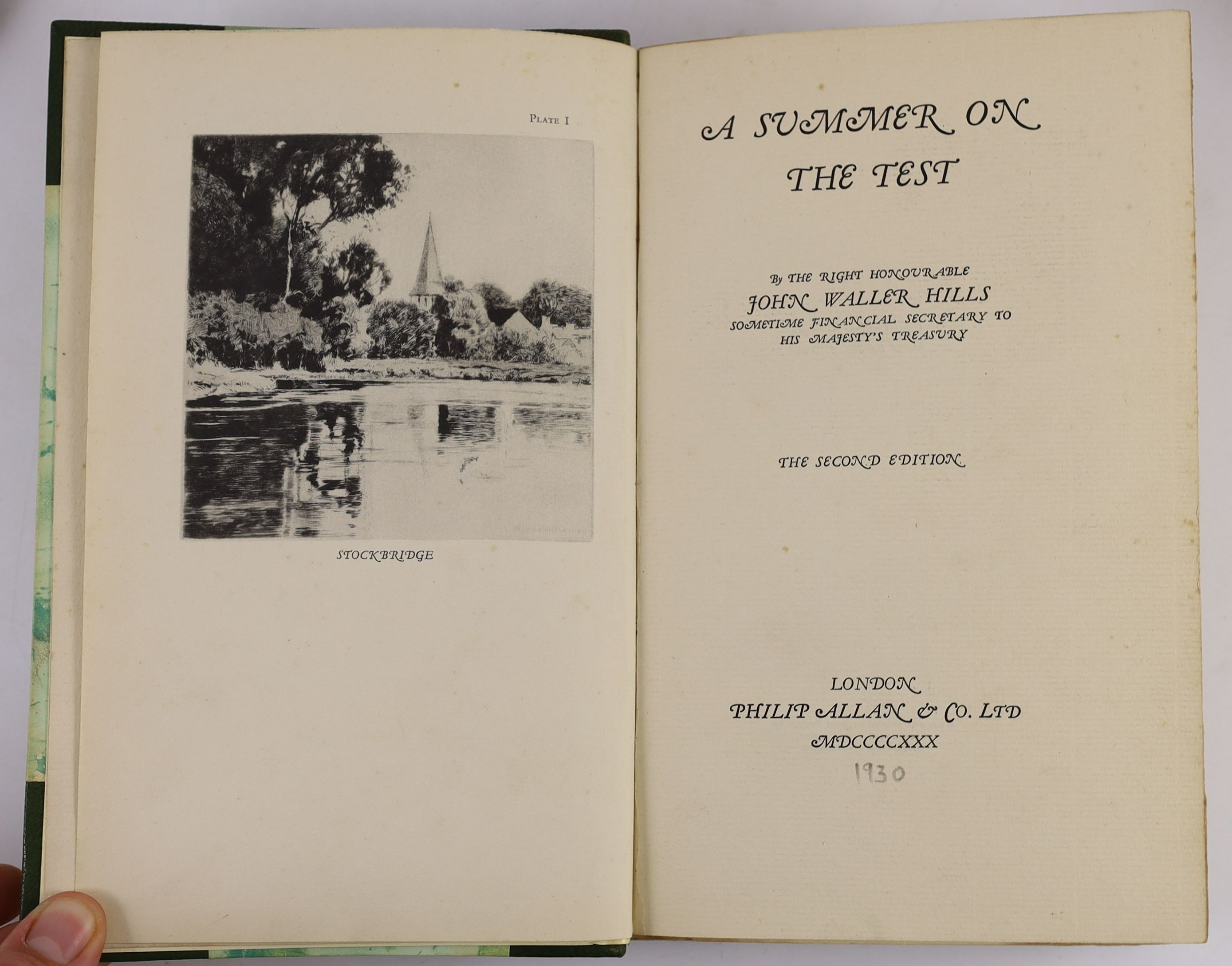 Fishing interest - Ronalds, Alfred - Fly-Fisher’s Entomology, 3rd edition, 8vo, quarter green morocco and green cloth, with 20 hand-coloured plates, A. Courtney Williams copy, London, 1844; Hills, John Walker - A Summer